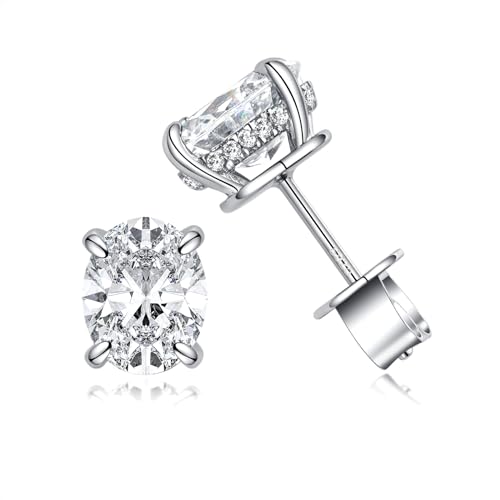 Bo.Dream Cubic Zirconia CZ Stud Earrings for Women 18K White Gold Plated Sterling Silver
