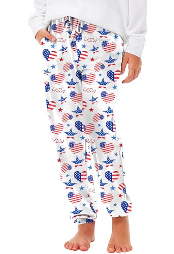 Image of Deerose 4th of July Pants American Flag Drawstring Sweatpants with Pockets 5-14 Years