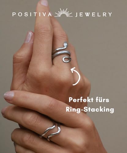 Positiva Jewelry Schlangenring aus Edelstahl für Damen | Symbol für Erneuerung & Kraft | Wasserfest und Größenverstellbar | Kein Abfärben und Anlaufen | Inklusive eleganter Ringbox (Silber)