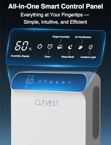 Image of CLEVAST Dehumidifier for Home with Drain Hose, 68oz Water Tank Smart Humidity Control, Auto Shut Off, Quiet Small Dehumidifiers for Bathroom, Bedroom, Basement, RV and Camper