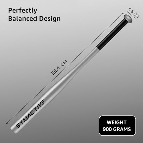 Image of Amazon Brand - Symactive 34 inch Aluminum Professional Baseball Bat | Balanced Design for Powerful Swings | PU Grip for Comfort & Stability | for Beginners & Advanced Players | Practice & Competitive Use | Silver
