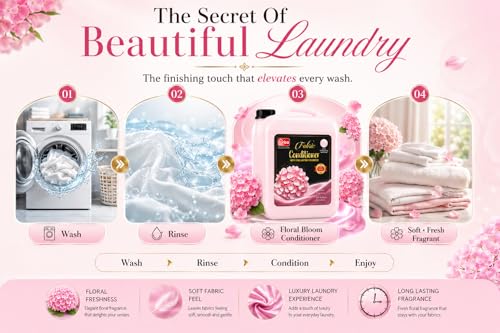 Image of URBA Floral Bloom Fabric Conditioner 5L | Premium Fabric Softener Liquid | Long Lasting Floral Fragrance | Clothes Softener | Laundry Conditioner | Colour Protection | Anti Static | Easy Iron