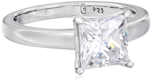 Amazon Collection Platinum-plated Sterling Silver Princess-Cut Solitaire Ring made with Swarovski Zirconia (2 cttw), Size 8