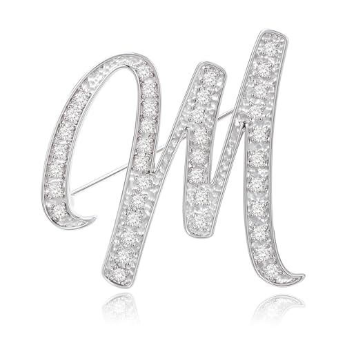 Image of Cicy Bell A-Z Initial 26 Letter Brooch Pins 18k Gold Plated Cubic Zirconia Breastpin Name Personalized Gifts for Women Men