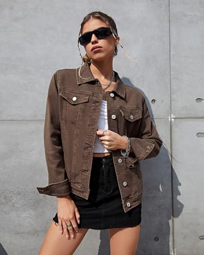 Image of luvamia Women's Basic Button Down Stretch Fitted Long Sleeves Denim Jean Jacket