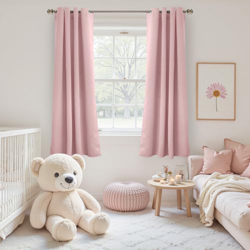 Image of YoungsTex Light Pink Room Darkening Curtains 63 Inches Long for Kids Girl Bedroom - Thermal Insulated with Grommet Blackout Window Drapes Privacy for Nursery Living Room, 2 Panels, 52 x 63 Inch