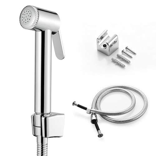 Ibergrif Kit Douchette WC avec Support Mural et Tuyau 1,2 m, Finition Chromée Argentée – Douche...