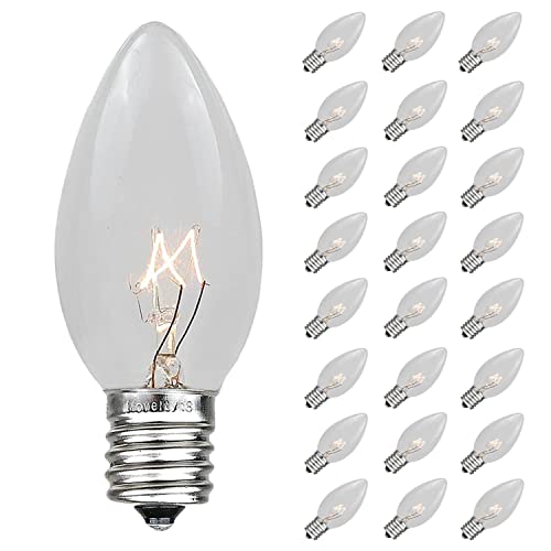 Novelty Lights Incandescent Christmas Replacement Bulbs - Indoor/Outdoor Individual Bulbs for Christmas Tree Display & More - C9/E17 Intermediate Base 7 Watt Lights (Clear 25 Pack)