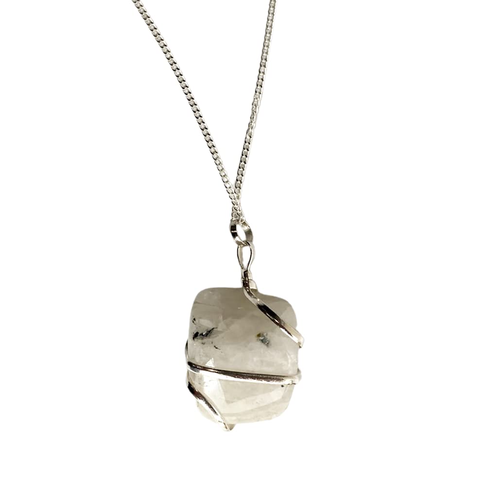 VIE Tumbled Stone Wire Wrap Pendant, 2-3cm, Rainbow Moonstone, One
