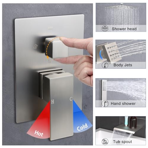 Kit de válvula mezcladora de ducha Enga de 4 funciones, válvula de control de agua para bañera de 4 salidas, grifo de ducha empotrado en pared, acabado níquel cepillado miniatura 2