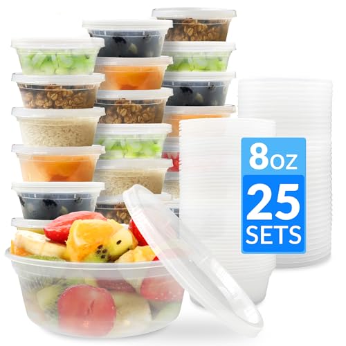 Reli. Deli Containers with Lids (25 Sets) 8 oz Plastic Containers with Lids | Plastic Soup Cups for To Go, Meal Prep, Food Storage | BPA Free & Disposable | Microwave, Dishwasher, Freezer Safe