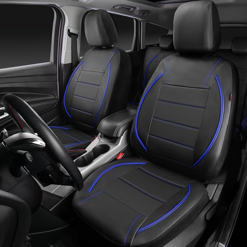 Image of CAR PASS Universal FIT Piping Leather Car Seat Cover, for suvs,Van,Trucks,Airbag Compatible,Inside Zipper Design and Reserved Opening Holes (Full Set, Black and Blue)
