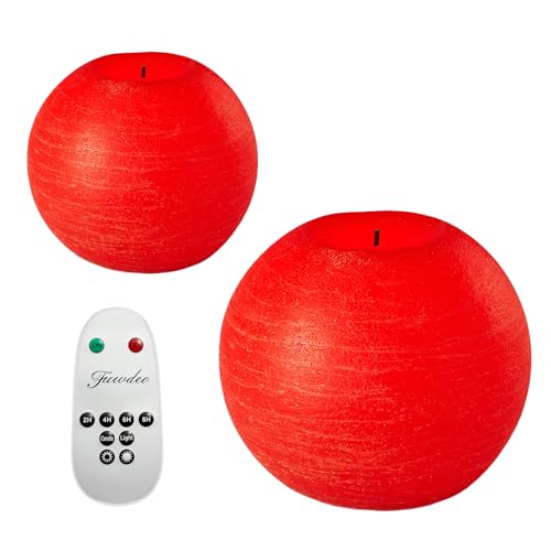 Image of Flameless Candles with Remote & Timer,4 inch H LED Battery Operated Round Candle 2 Pack,Real Wax Christmas Candle Lights Flickering for Christmas Gift Wedding Home Decor (Red)