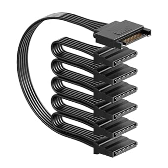 Mbiydeg sata Power Splitter Cable 6 Way, 15 Pin SATA to 6 for HDD、SSD、Optical Drives, sata Power Connector Supply Extension Cable, Black
