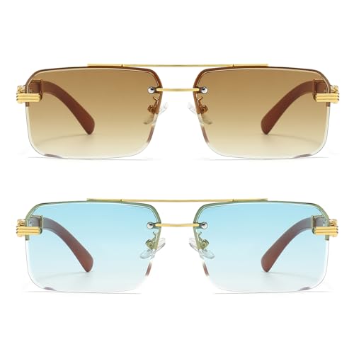 Image of Gleyemor Mens Sunglasses Fashion Rimless Rectangle Sunglasses Square Frameless Sunglasses for Men