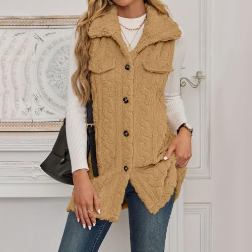 Womens Fuzzy Vest Hooded Sleeveless Sherpa Jacket Button Down Fleece Coat - image 5