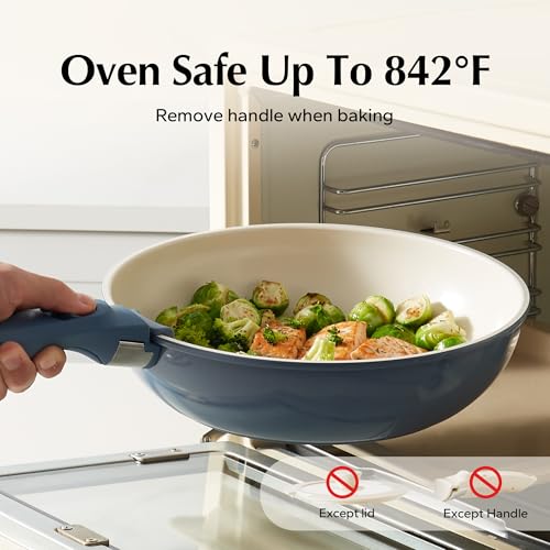 Redchef 5pcs Ceramic Pots and Pans Set Non Stick, Nonstick Kitchen Cookware Set with Detachable Handle, PFAS PFOA & PTFE Free, RV Ceramic Cookware Set for Camping, Oven Safe(Blue - Image 6
