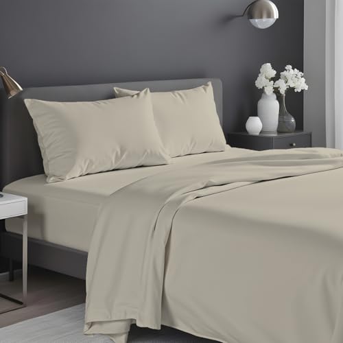 Infinitee Xclusives Premium Beige King Bed Sheet Set 4 Piece Bed Sheet Set King Size 270 cm x 260 cm - Soft Brushed Microfiber Bed Sheets - 40 cm Deep Pockets Sheets Wrinkle Free & Fade Resistant
