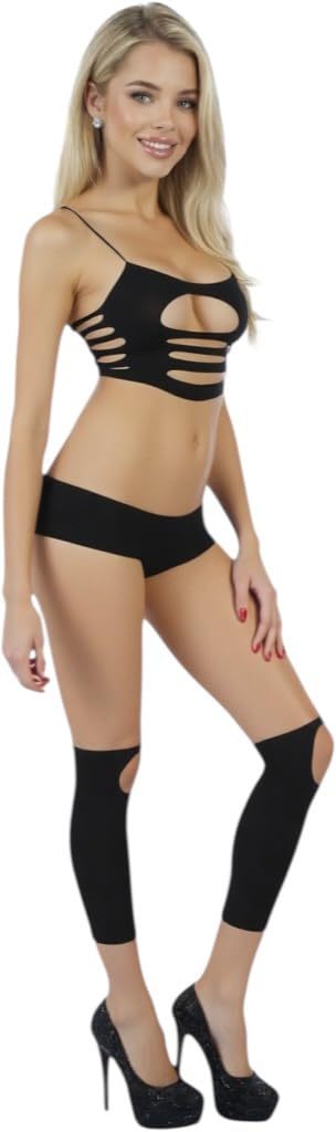 ToBeInStyle Women's Crochet Lace Up Tube Top with G-String and Thigh Hi