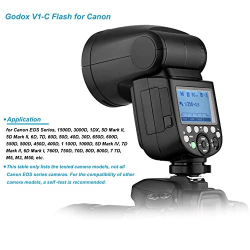 Godox V1-C Round Head Camera Flash Speedlite For Canon, 2.4G Wireless 1/8000S Hss Flash For Canon 6D 7D 50D 60D 500D 550D 600D 650D Etc, Suitable For Wedding Portrait Studio Outdoor Photography #TOP4