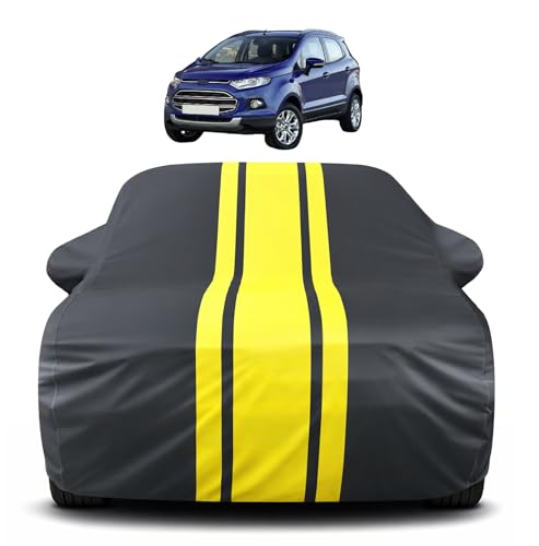 Image of Auto Hub Car Cover Compatible with Ford EcoSport with Mirror Pocket, Soft Cotton Lining, EcoSport Car Cover Waterproof - Yellow-Black