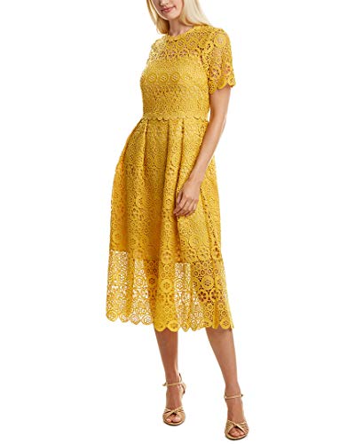 Maggy London Women s Short Sleeve Lace Fit and Flare, Yellow, 12