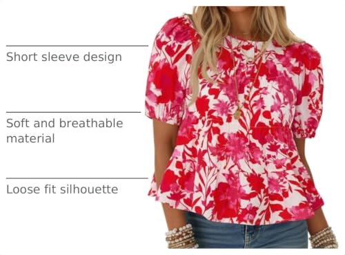 Image of Tankaneo Womens Puff Sleeve Peplum Babydoll Tops Summer T-Shirts Blouse
