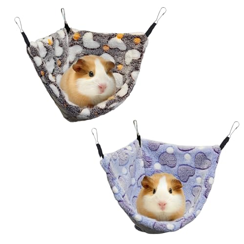 Image of Hanging Corner Hammocks with Hooks for Small Animals, Pack of 2 | Ideal Hammocks for Guinea Pigs, Rats, Chinchillas, Squirrels, Hamsters | Perfect for Pet Critter Cages. S, Coffee+Purple