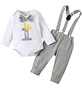 Borlai Baby Boy My 1st Birthday Outfit Cake Smash Short Sleeve Bow Tie Romper Suspenders Strap Pa...