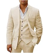 Mi Bo Tong Mens Linen Suits 3 PC Summer Beach Wedding Tuxedos Two Buttons Prom Suit Jacket Pants Set
