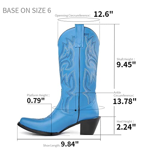 Heelchic Womens Embroidered Cowboy Cowgirl Boots Snip Toe Chunky Heel Western Boots Pull On Mid Calf Boots #TOP7