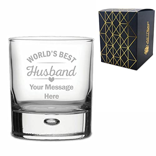 Personalised Engraved Whisky Glass Tumbler with World's Best Husband Design, Gift Boxed, Personalise with Any Message for Valentines, Anniversaries