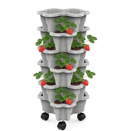 Pot de plantation empilable à plusieurs étages avec roues pour fraises sur balcon