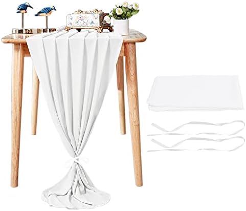 CKJ Chiffon Table Runner 28x120 Inch Extra Long Sheer Table Runner Dressing Table Runner for Party Romantic Wedding Baby Shower Decorations (White)