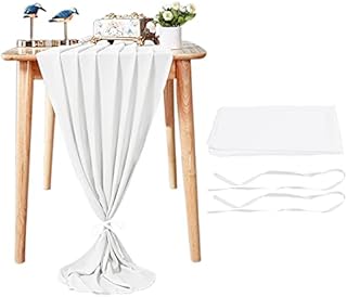 CKJ Chiffon Table Runner 28x120 Inch Extra Long Sheer Table Runner Dressing Table Runner for Party Romantic Wedding Baby Shower Decorations (White)
