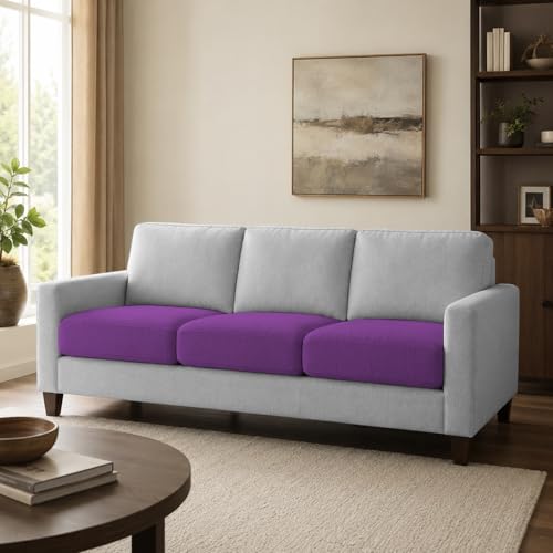 Image of Casaliving Gladino Modern Velvet Fabric Sofa, Tufted Design Upholstered 3 Seater Sofa Set for Living Room, Premium Velvet Fabric Sofa (Purple Grey)