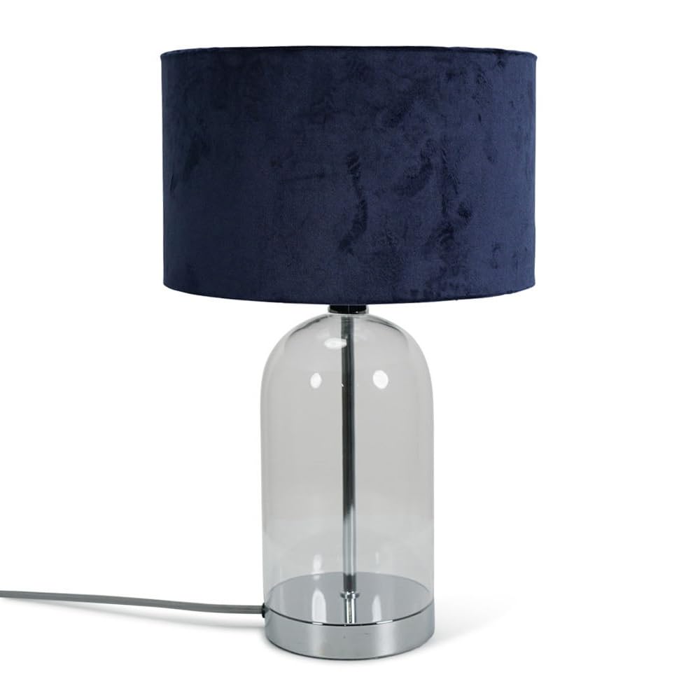ValueLights | Glass and Silver Chrome Table Lamp with a Navy Blue Velvet Lampshade | Table Lamps, Home Décor & Improvement Essential | Includes 4W LED Bulb [3000K Warm White]