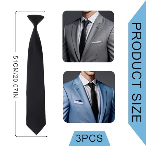 FUIPVGI 3 Pièces Cravate Noir à Clipser pour Homme, Cravates à Clipser, Cravate d'affaires Formelle et de Remise des Diplômes (Noir) – vue 2