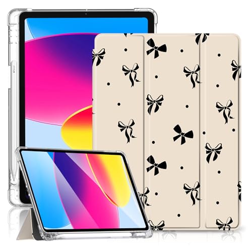 Étui iPad 11 2025/2022 beige avec porte-crayon, coque antichoc transparente à nœud chic