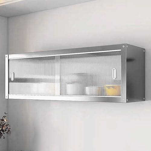 Mehrzweckschrank Hängeschrank Küche Mit Transparenten Schiebetüren Materialien: Edelstahl und Acryl Zwei Montagemöglichkeiten Tragkraft Pro Ebene: 25 Kg Schrank Küche(70 * 30 * 40cm)