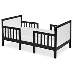 Dream On Me Hudson 3 In 1 Convertible Toddler Bed In Black And White, Greenguard Gold Certified, JPMA Certified, Non Toxic Finishes, Made of Sustainable New Zealand Pinewood