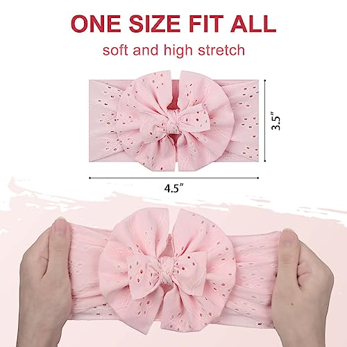 Oneninedream 5'' Baby Soft Floral Embroidery Eyelet Handmade Tied Bow Hairbands Headwrap Hair Accessories For Newborn Infant Girls Toddlers Kids 8Pcs Large Bow #TOP1