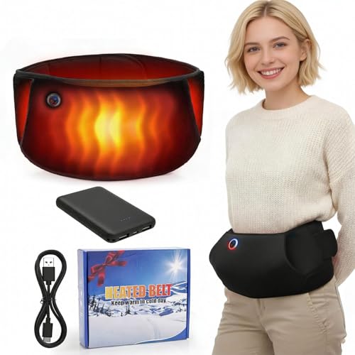 Pangbaylov Rechargeable Heated Belt with Pockets, Adjustable Waist Size Heated Pad for Waist Abdomen Warming, Relieves Period Cramps,Heated Pad Hand Wamer 2 in 1 Perfect for Winter Gifts (Black)