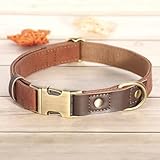 Didog Weiches gepolstertes Lederhalsband für große Hunde, klassisches Hundehalsband mit Metall-Schnellverschluss, verstellbar, großformatig, Kunstleder, Braun, L
