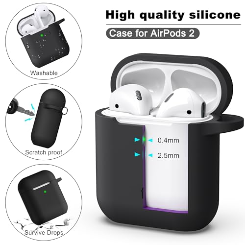 R-fun Compatible with AirPods 2nd Generation 2019,1st Gen 2016 Charging Case Cover,Soft Silicone Protective Case Compatible with Apple AirPods with Cleaner Kit & Keychain,Black - Image 4
