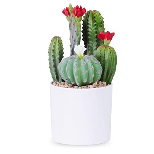 HONHDONZJP Artificial Cactus Faux Flowering Cactus Fake Succulent Potted Plant 7.9 Inch for Desk Home Office Decor 1pcs