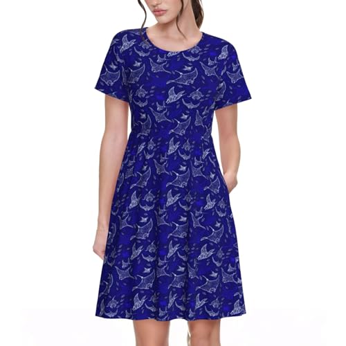 Robe d'été raie manta et poisson à manches courtes pour femme