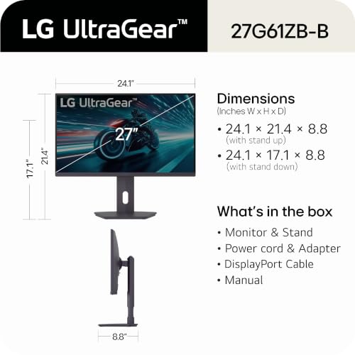 LG 27G61ZB-B 27-inch Ultragear IPS QHD 200Hz 1ms HDR10 Gaming Monitor (2560 x 1440), AMD FreeSync Premium, HDR10, LG Switch, HDMI, DisplayPort, Tilt/Height/Swivel/Pivot Adjustable Stand - Image 2