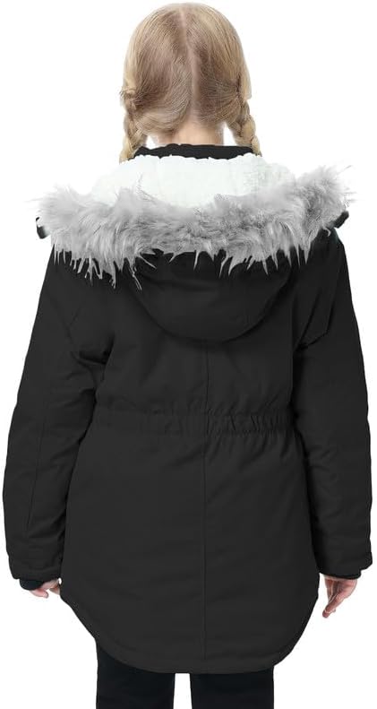Girls Winter Coat Fleece Lined Jacket with Detachable Hood Warm Parka Comfy Puffer Outwear