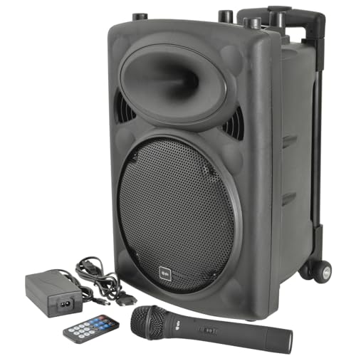 QTX | QRPA Portable PA Speaker System with Bluetooth, TWS Stereo, UHF Wireless Microphone, USB/SD/FM Media Player, Rechargeable Battery, Trolley, Compact Wireless Amplifier for Events & Parties